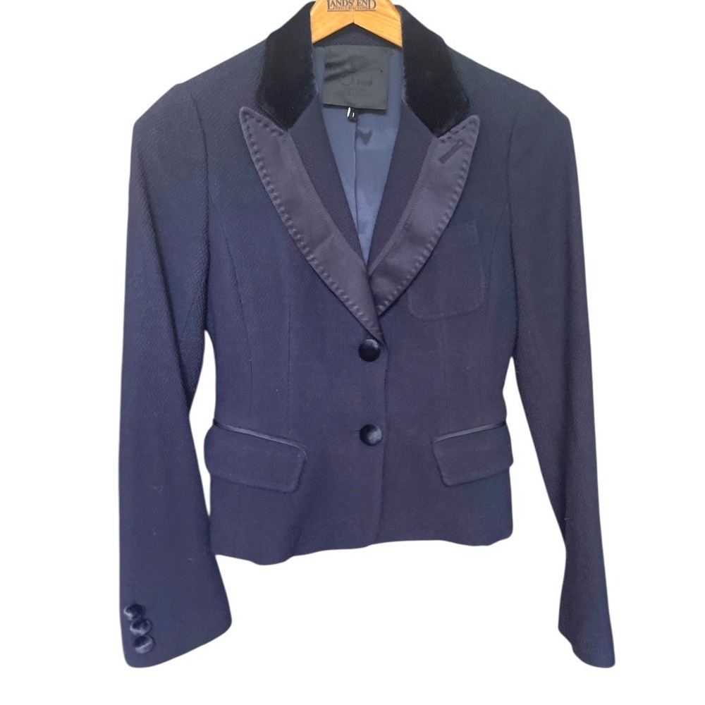 O'md New York Blue Velvet‎ Trim Tuxedo Blazer Jacket Women Size 1